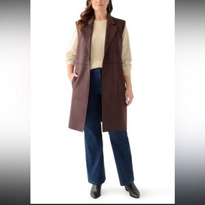 Joh Women’s Brown Faux Suede Longline Vest Sleeveless Open Front Boho Chic Large